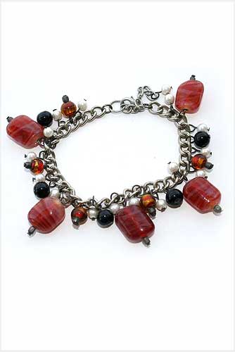 Maroon Beads Metal Bracelet