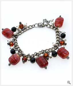 Maroon Beads Metal Bracelet