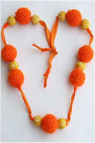 Orange Beads Fabric Necklace