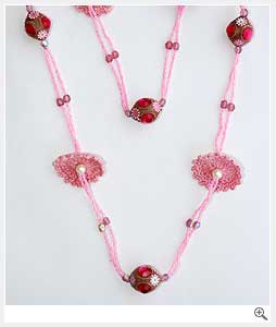 Pink Beaded Fabric Necklace