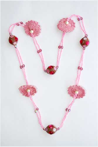 Pink Beaded Fabric Necklace