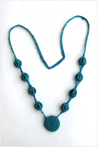 Blue Beaded Fabric Necklace