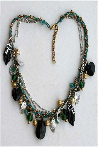 Glass Beaded Metal Chain Necklace