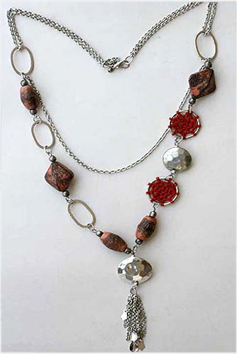 Long bead metal necklace